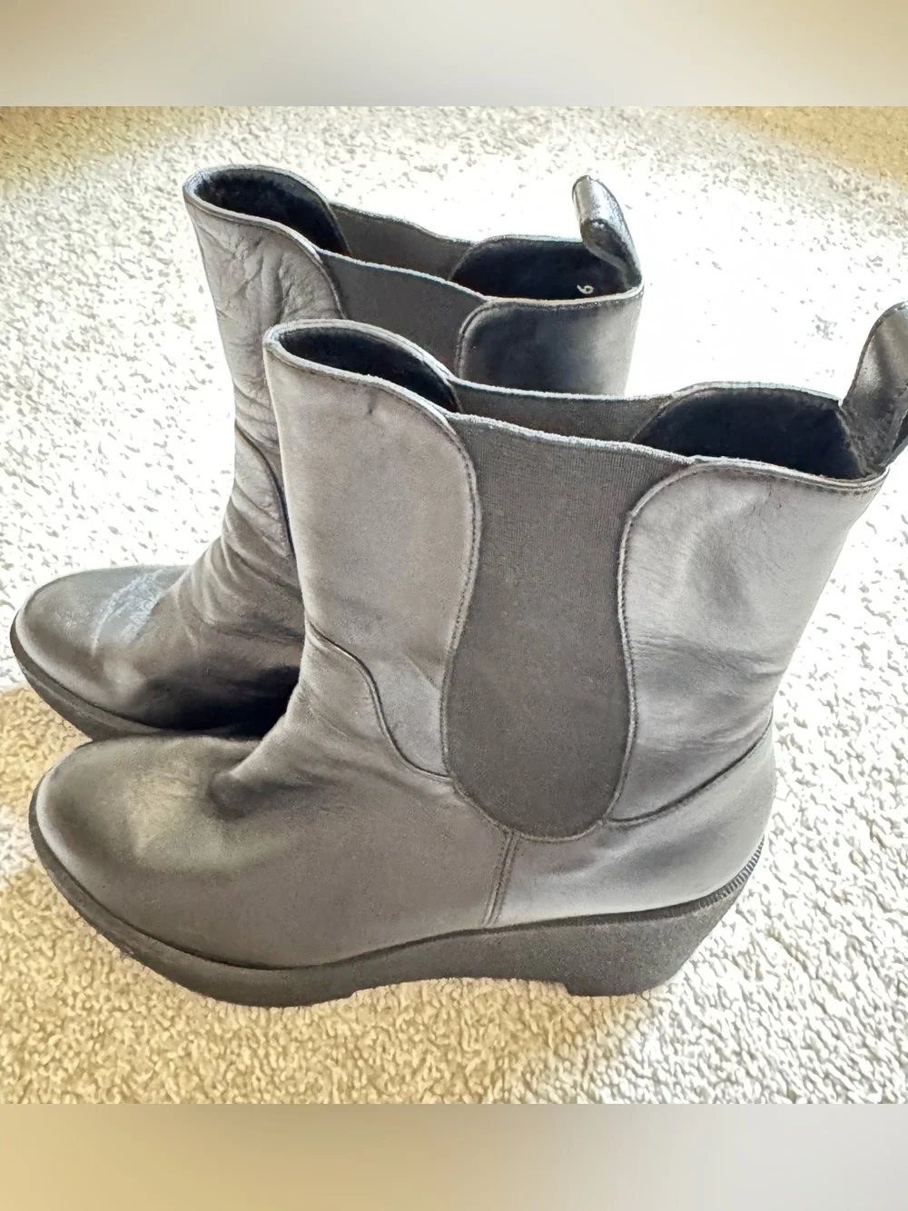 Robert Clergerie Paris Black Leather Wedge Platform Chelsea Boots Womens
